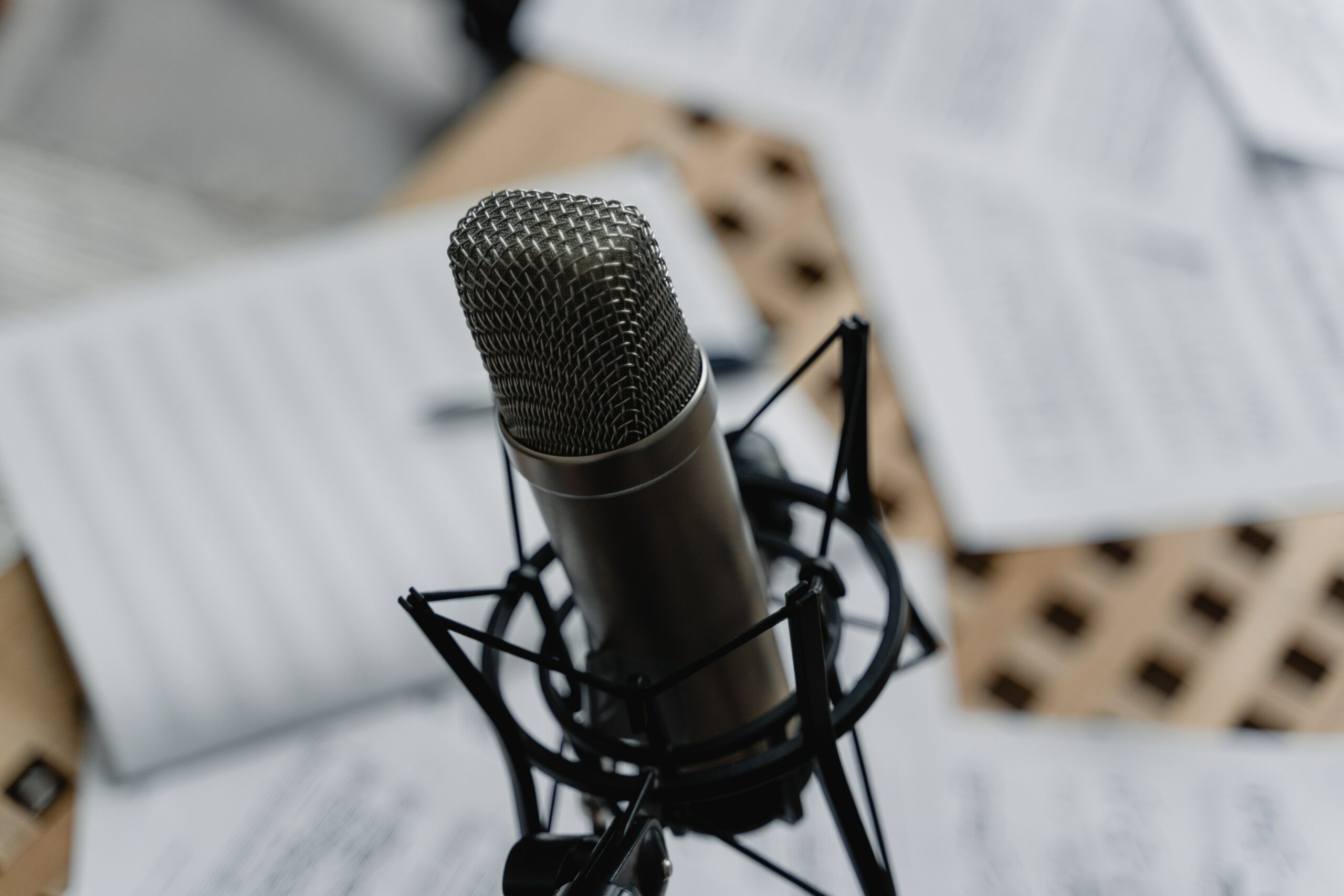 microphone-with-scripts-in-background